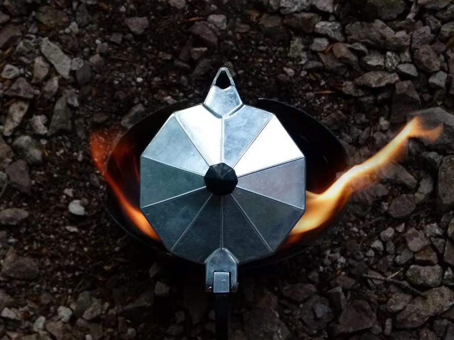  Camping coffee maker on an open fire