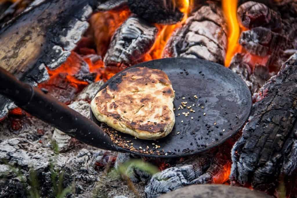 making camping toast in a skillet