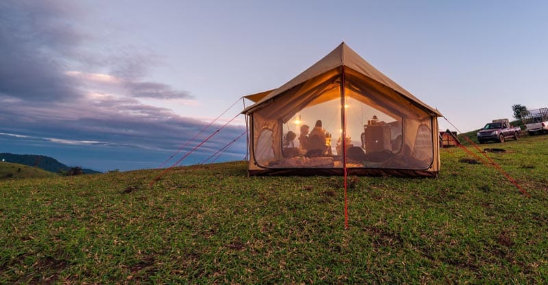 canvas wall tent camping with ocean view