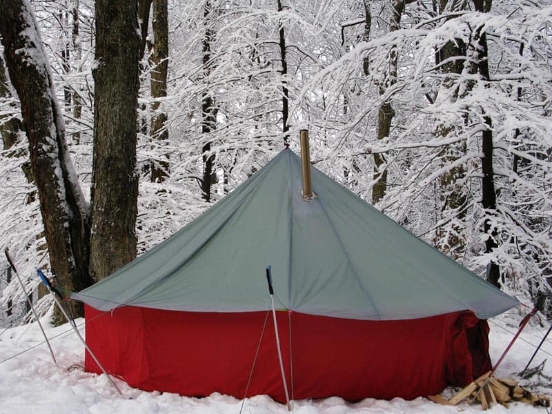 canvas tent with wood burner stove