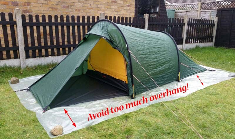 setting up a tent footprint