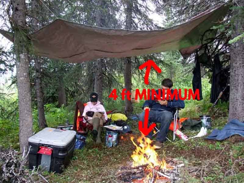 campfire cooking under a tarp